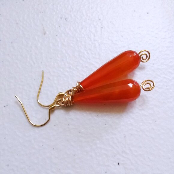 Singular Stunning Agate Drop Earrings! Vibrant Deep Orange! High Energy Vibes! - Picture 4 of 11